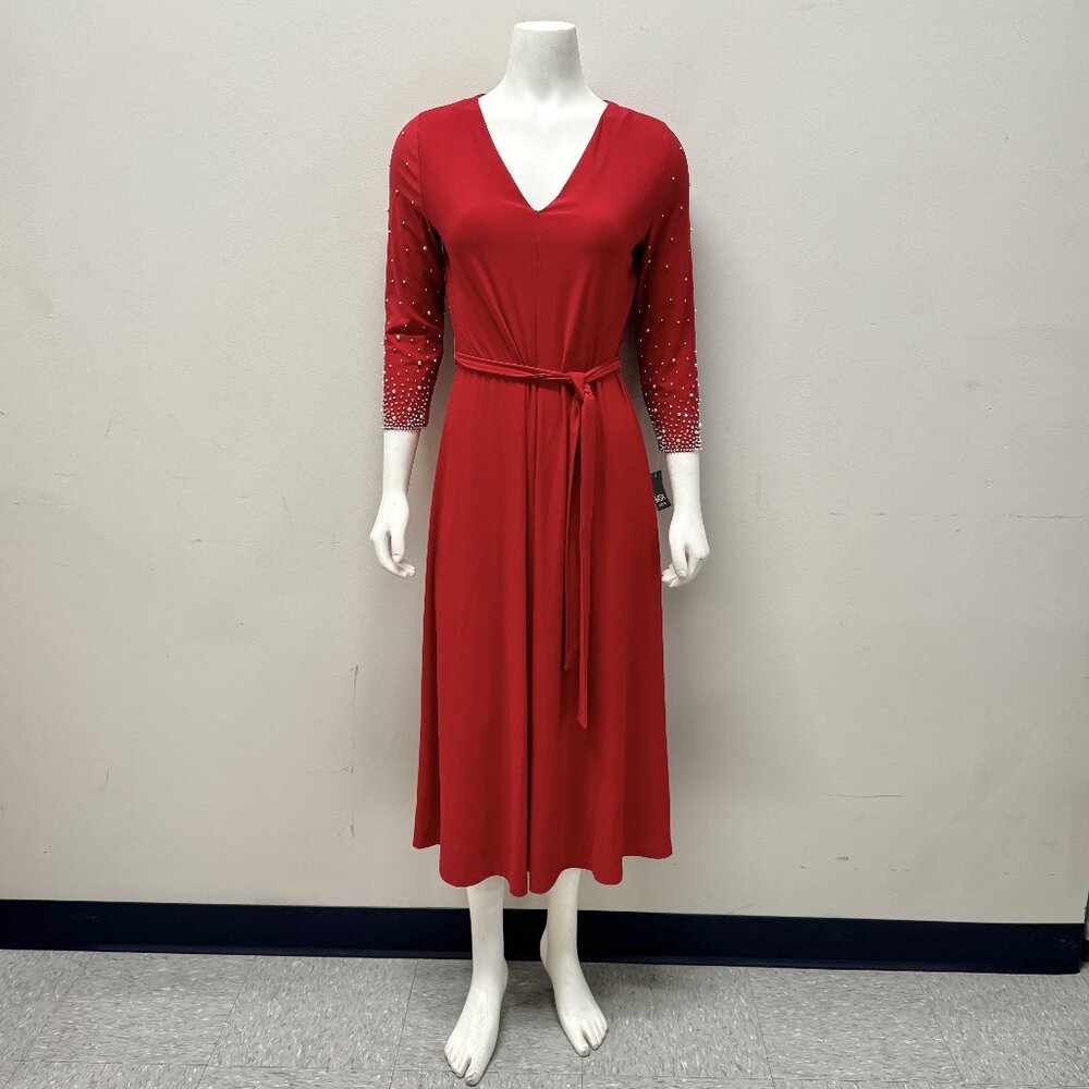 MSK Red Midi Petite Beaded Dress